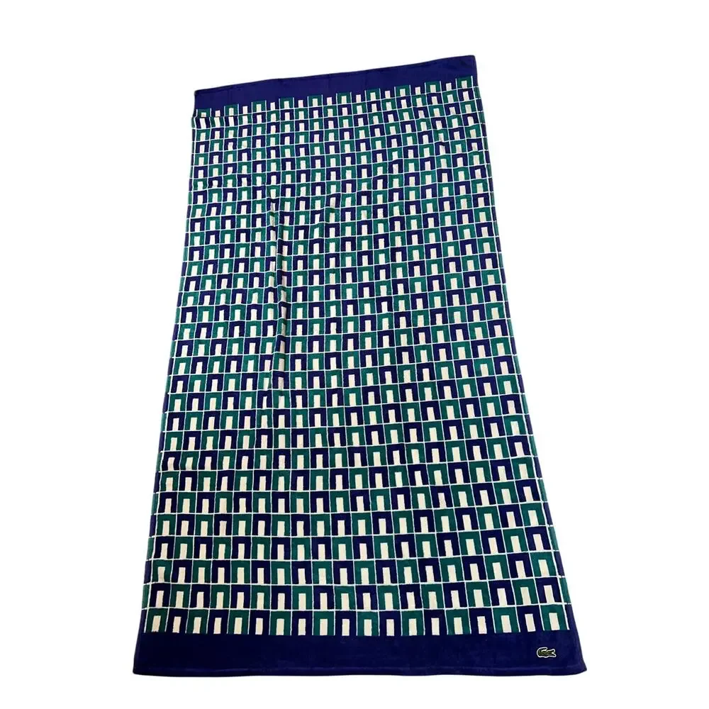 Lacoste oversized graphic geometric beach towel cotton blue / green white NEW